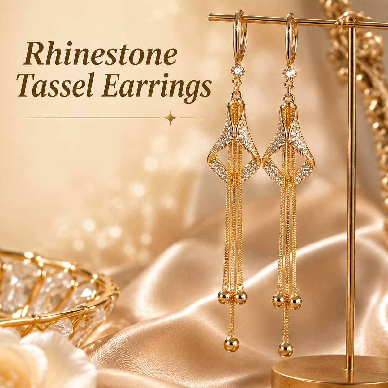 Elegant Korean Fashion Geometric Rhombus Long Tassel Earrings for Women