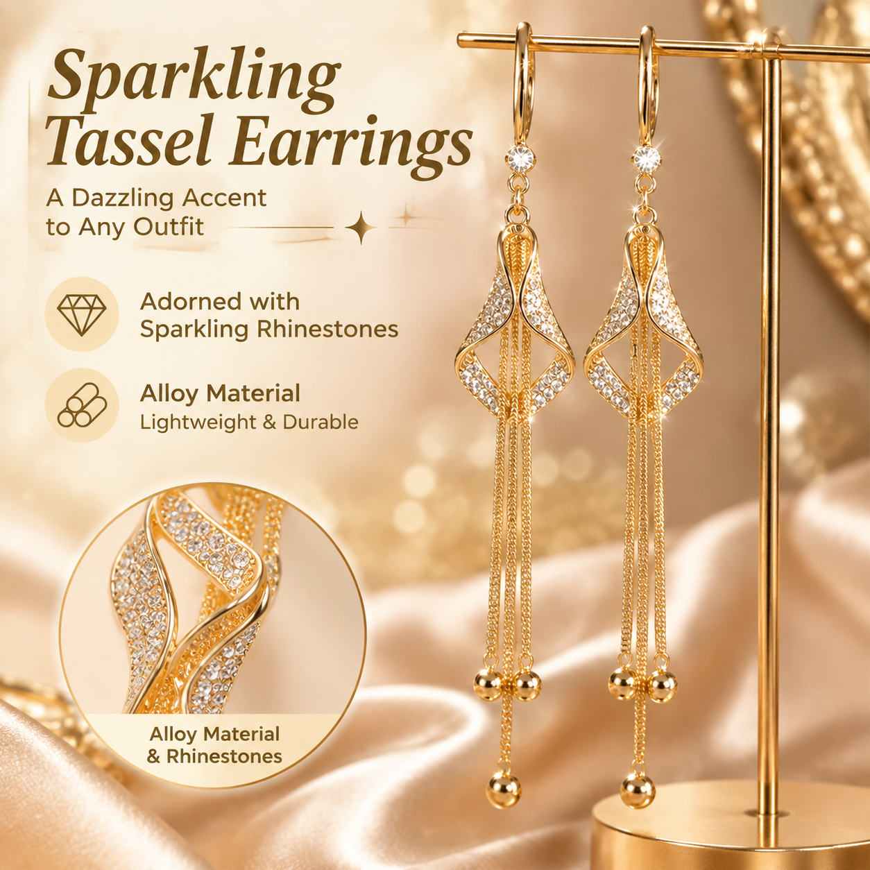 Elegant Korean Fashion Geometric Rhombus Long Tassel Earrings for Women