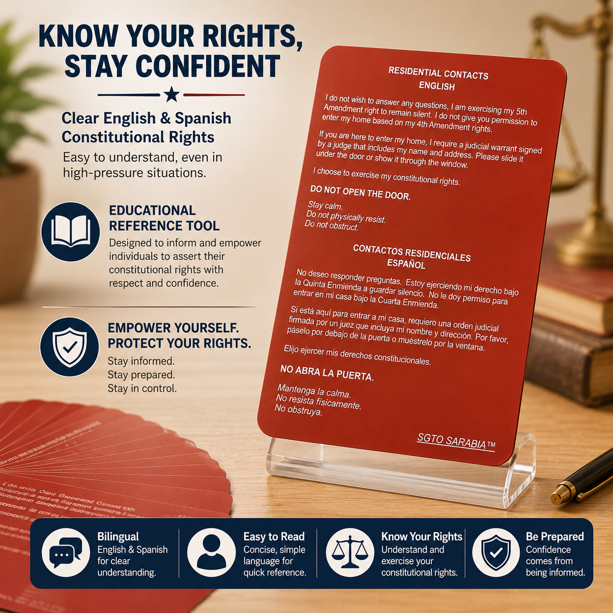 4PCS Constitutional Rights Card in English and Spanish