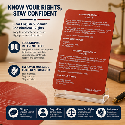 4PCS Constitutional Rights Card in English and Spanish