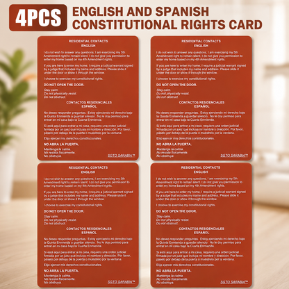 4PCS Constitutional Rights Card in English and Spanish