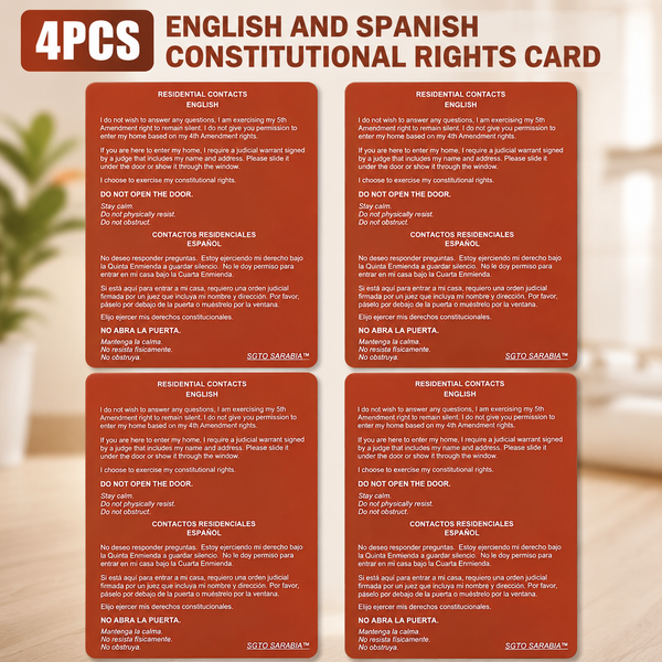 4PCS Constitutional Rights Card in English and Spanish