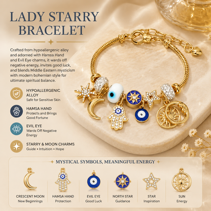 Celestial Charm Bracelet for Women | Moon, Hamsa Hand, Evil Eye & Tree of Life Charms