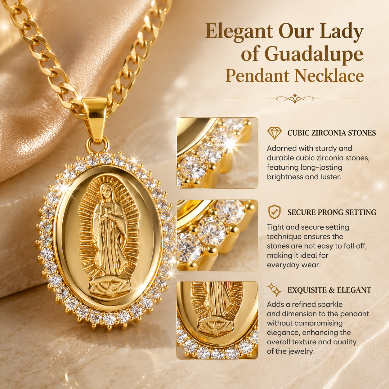 Elegant Virgin of Guadalupe Pendant Necklace