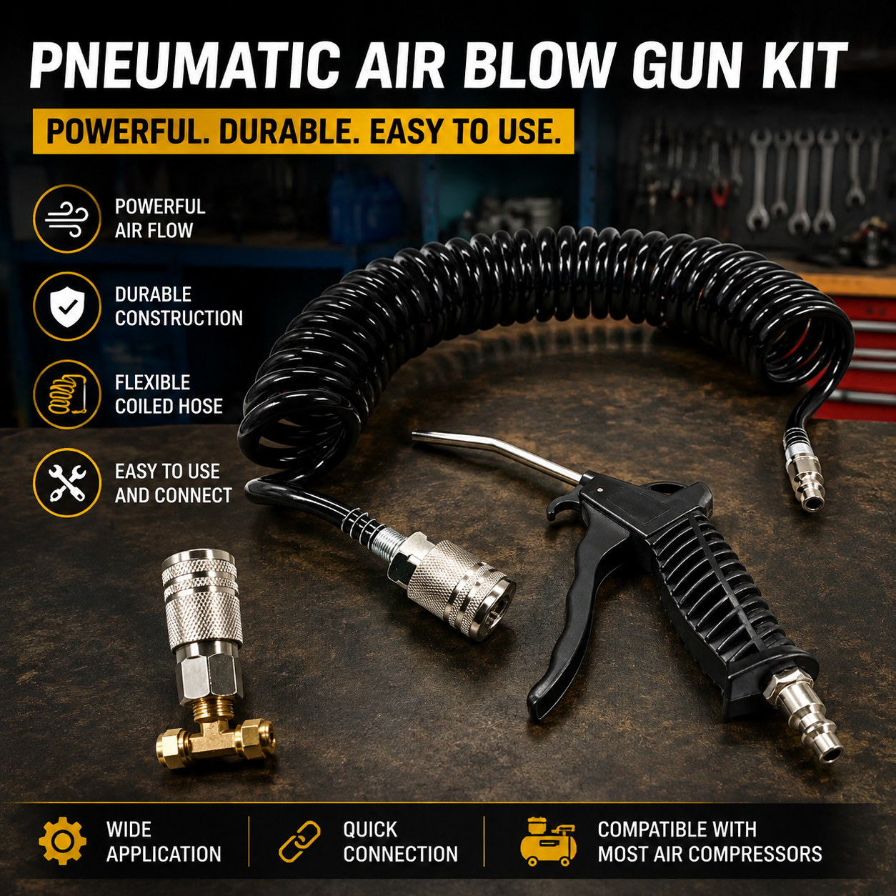 Pneumatic Blow Tool Kit with 16ft PU Air Hose