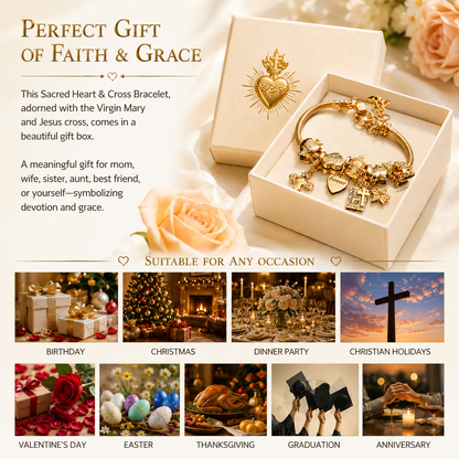 Women's Charm Bracelet, Stunning Cross, Bible, Heart, Crown & Angel Pendants