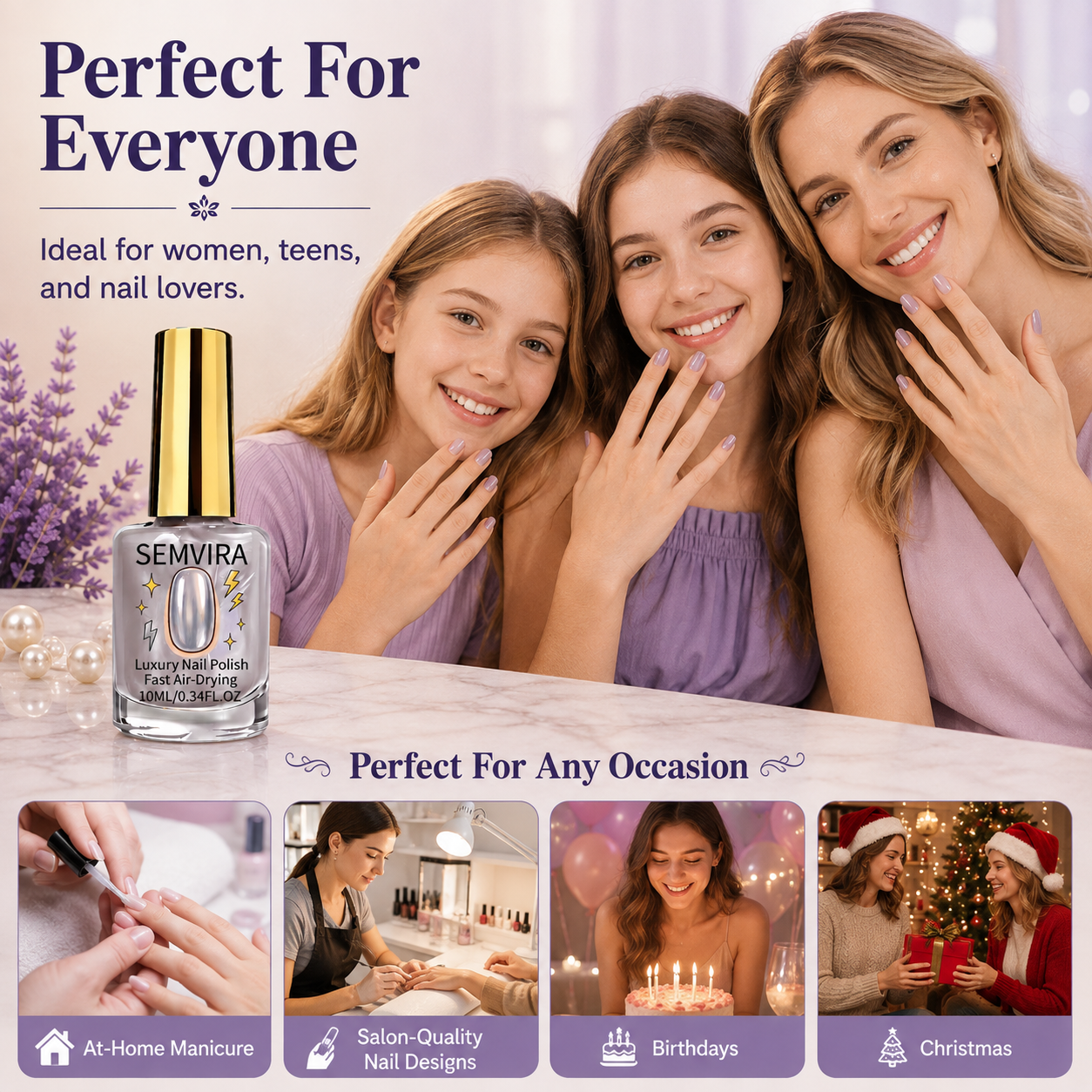 2PCS Sheer lavender glass-finish nail polish