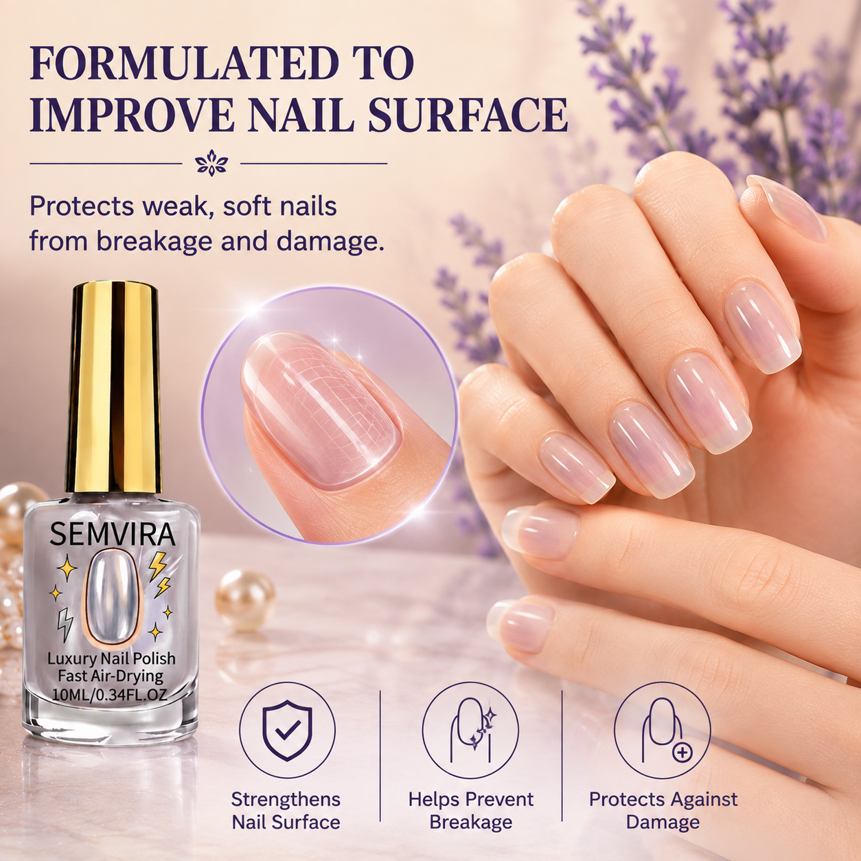 2PCS Sheer lavender glass-finish nail polish