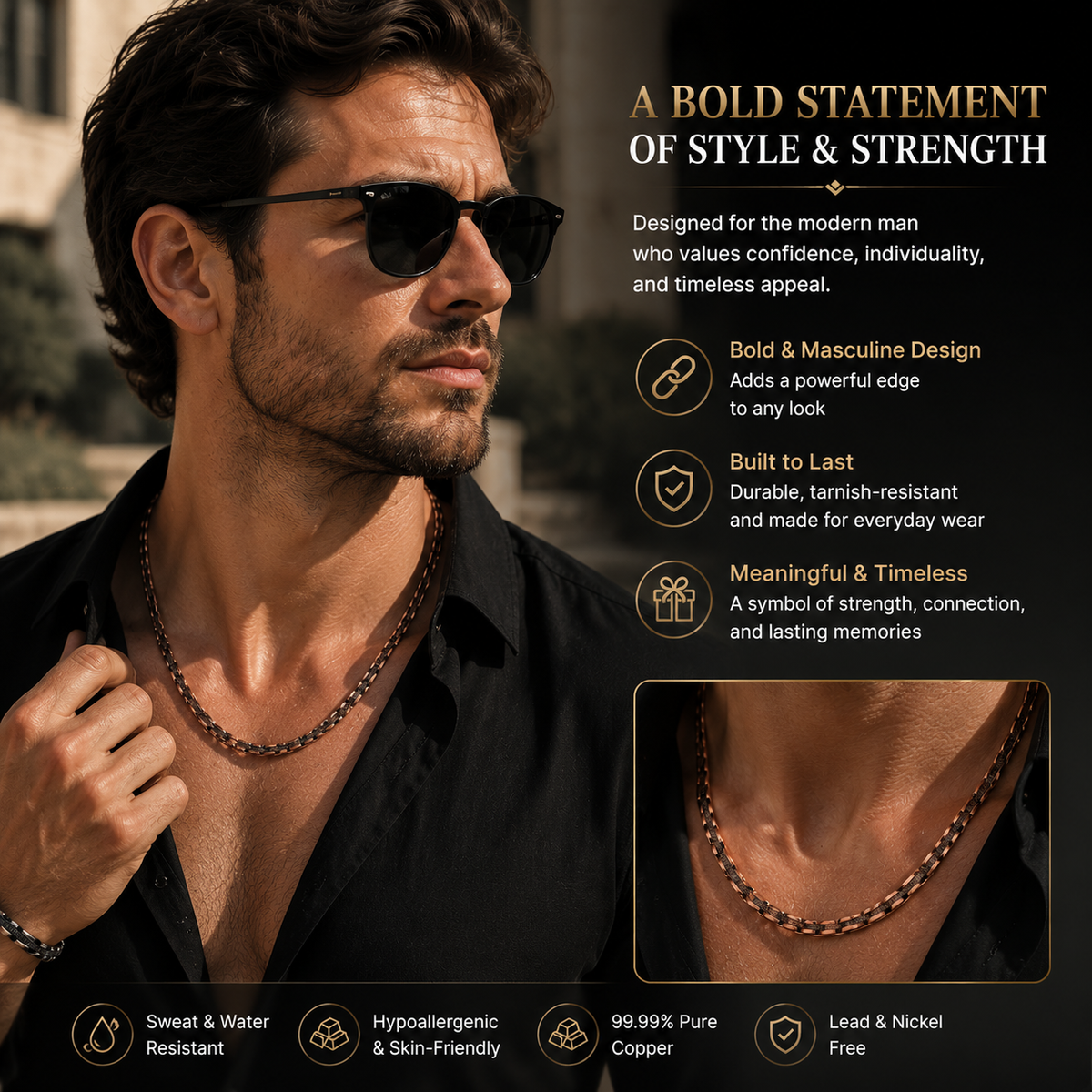 Pure Copper Statement Necklace for Men