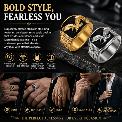 Elegant, vintage-style ring featuring a majestic eagle motif
