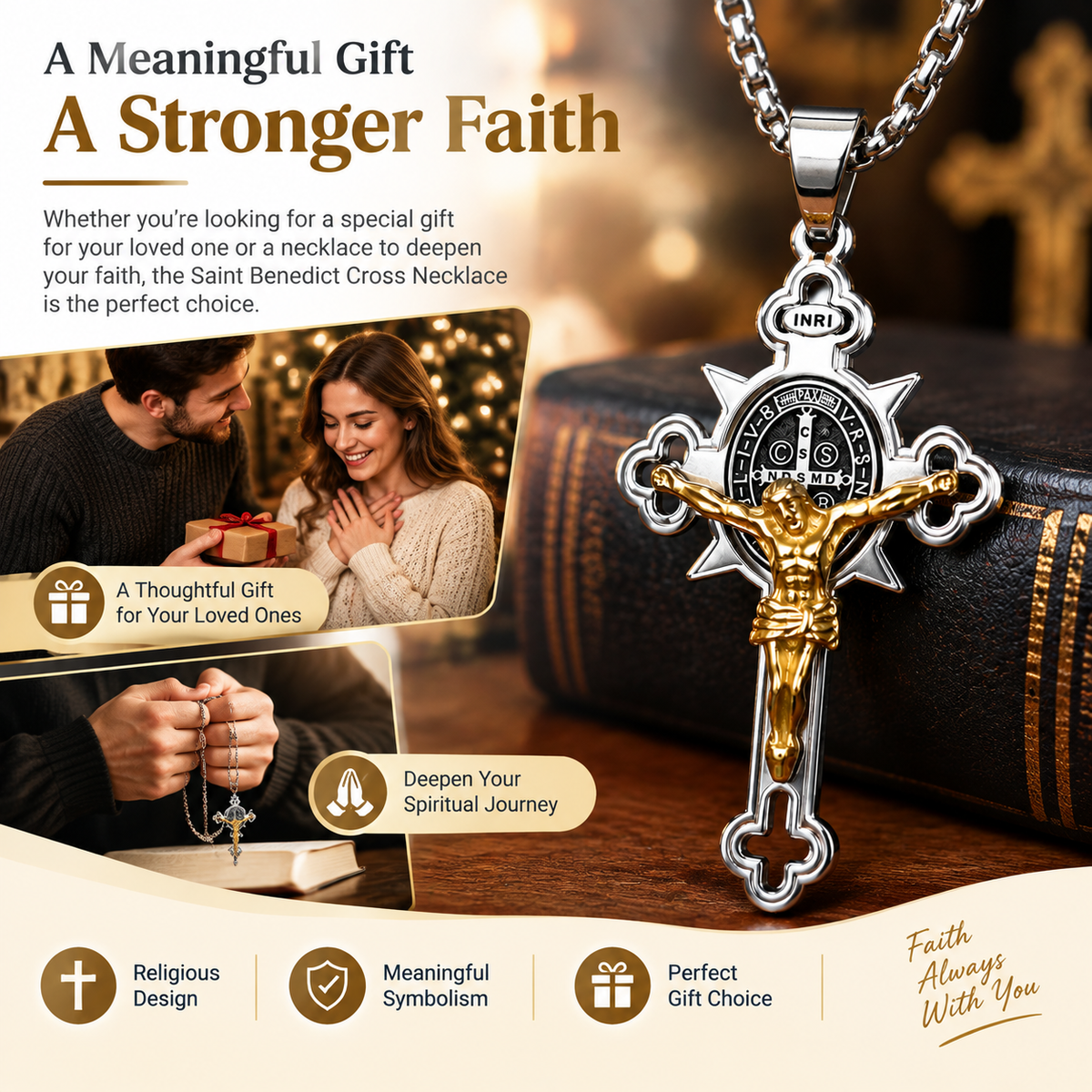 Saint Benedict Cross Pendant Necklace