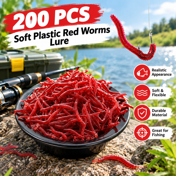 200PCS Soft plastic red earthworm lure