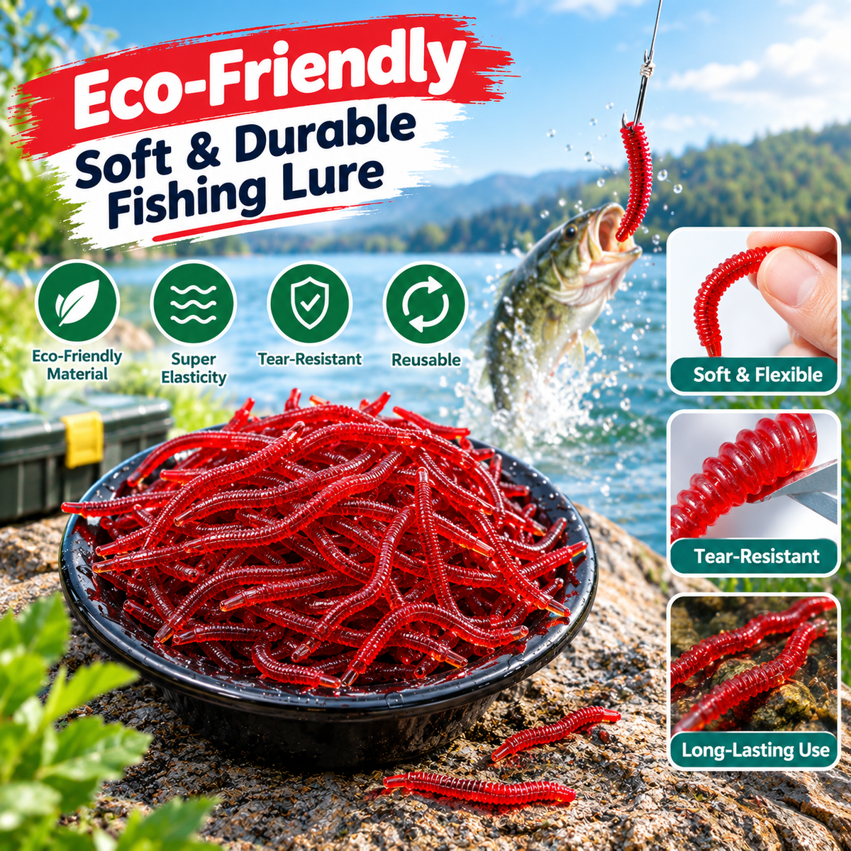 200PCS Soft plastic red earthworm lure