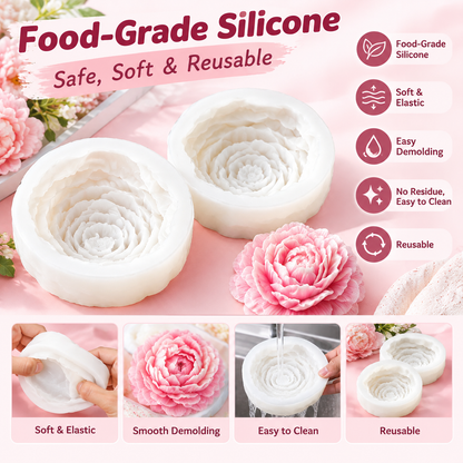 2PCS 3D Realistic Peony Flower Silicone Mold