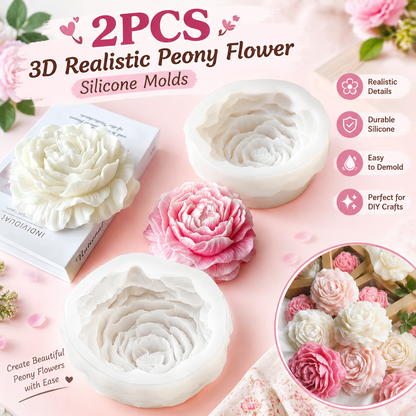 2PCS 3D Realistic Peony Flower Silicone Mold