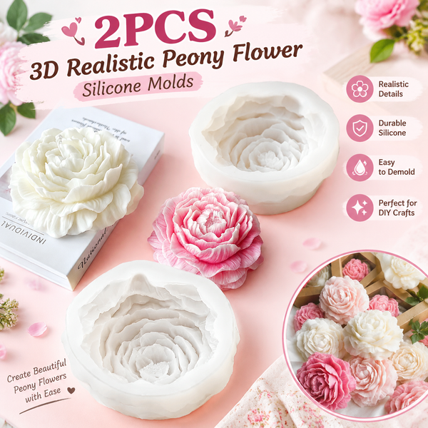 2PCS 3D Realistic Peony Flower Silicone Mold