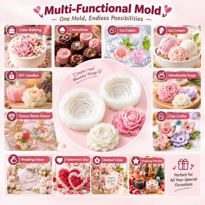 2PCS 3D Realistic Peony Flower Silicone Mold