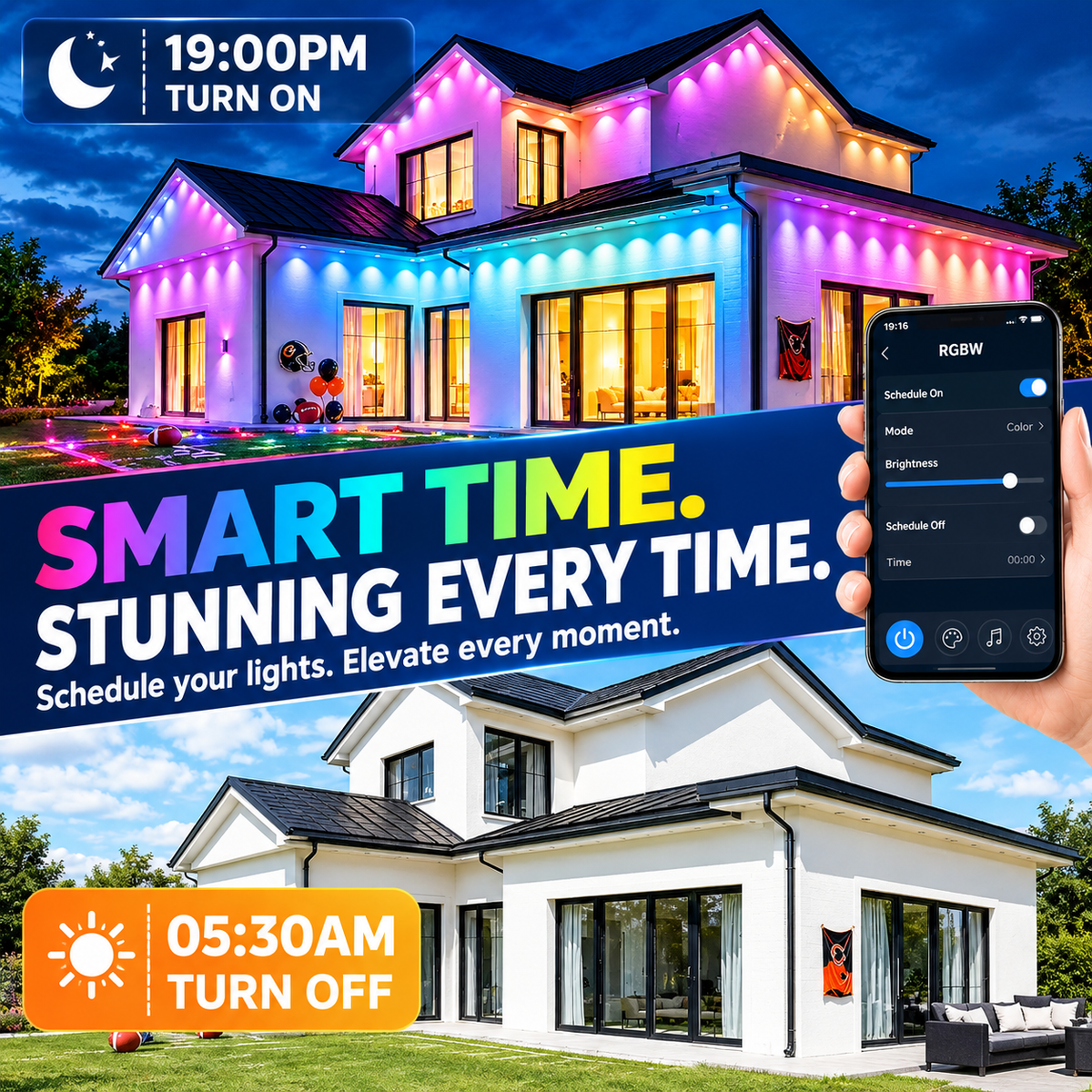 Outdoor Eave LED Strip Lights - Permanent Programmable RGB Changing LED