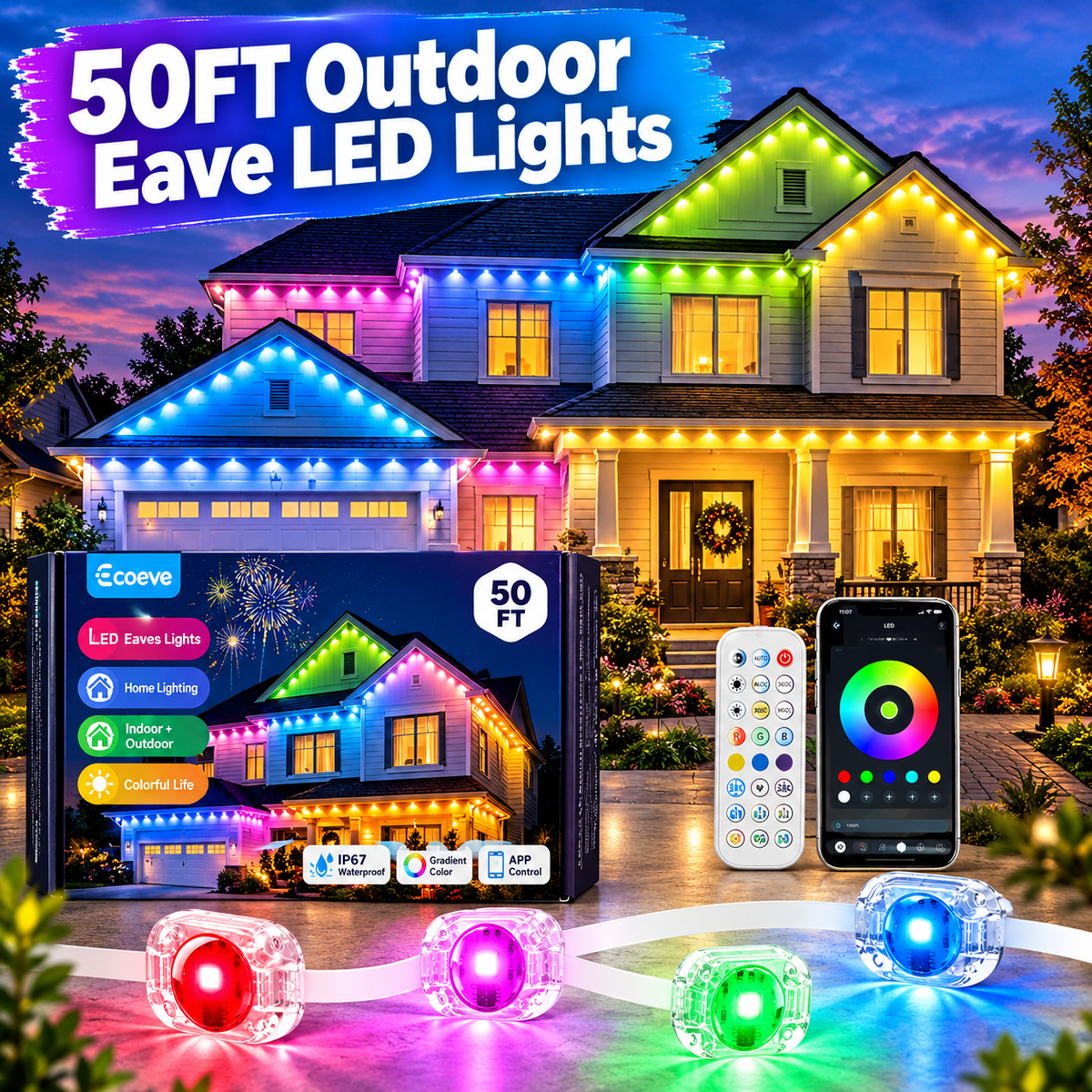 Outdoor Eave LED Strip Lights - Permanent Programmable RGB Changing LED
