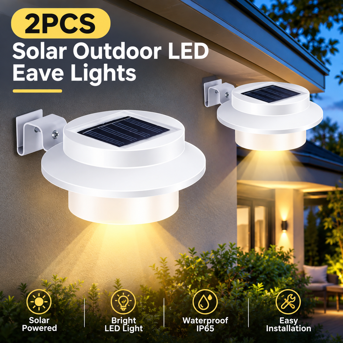 2PCS Solar Outdoor LED Gutter Lights