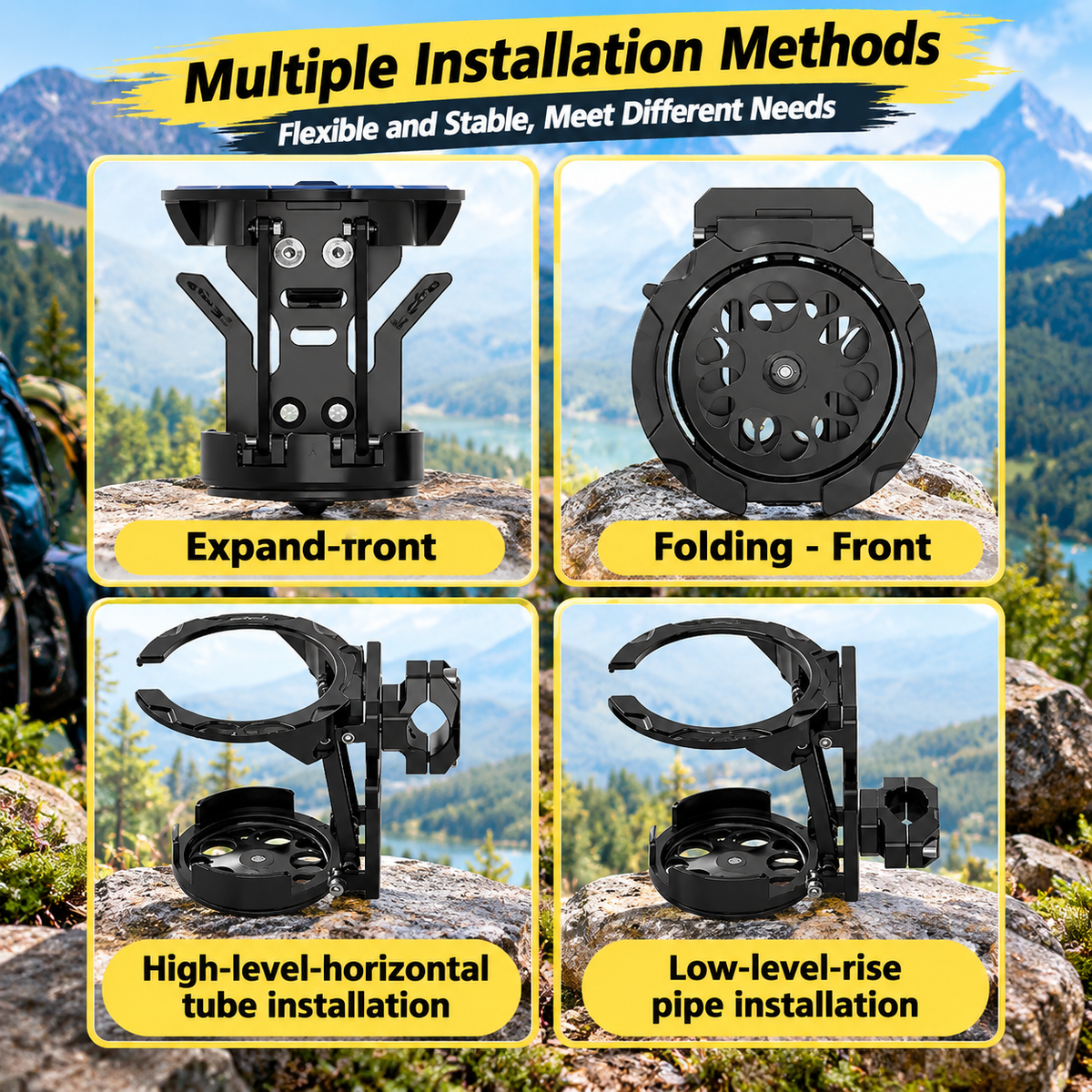 2PCS Bike Water Holder, Rotating Bottle Cage, Foldable Cup Mount Adjustable Folding Design