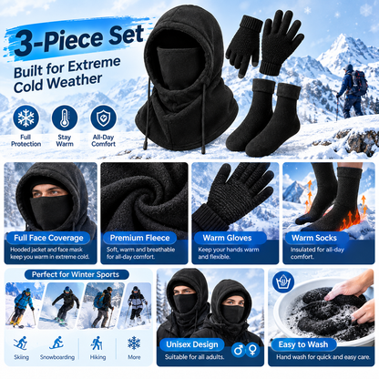 Unisex Adults' 3 Piece Plain Winter Warm Sports Gear Set