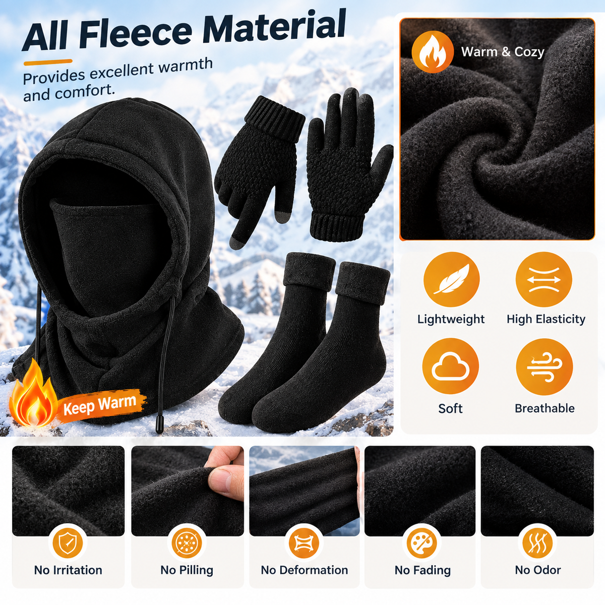 Unisex Adults' 3 Piece Plain Winter Warm Sports Gear Set