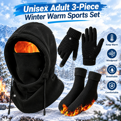 Unisex Adults' 3 Piece Plain Winter Warm Sports Gear Set