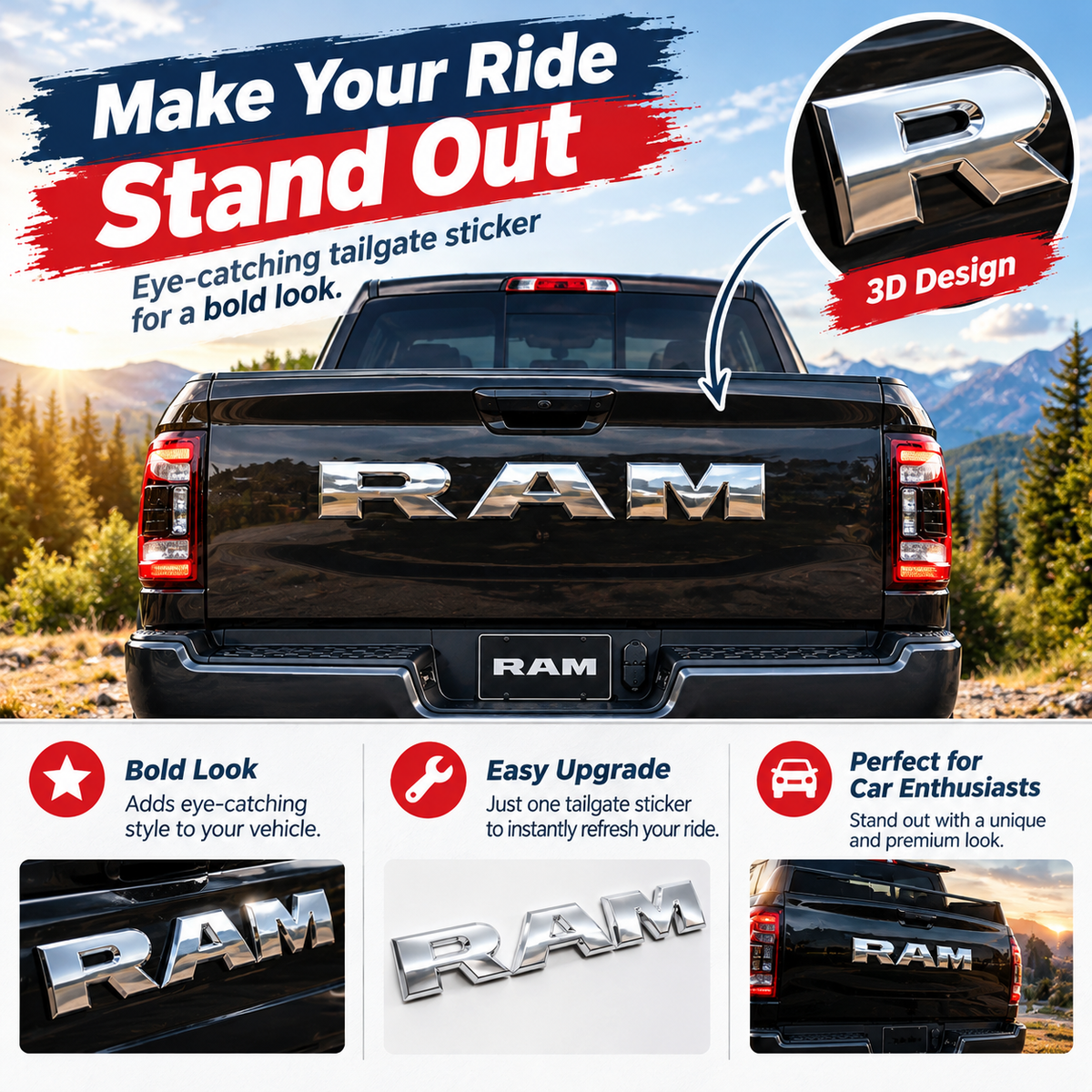 Suitable for Dodge RAM tailgate 3D emblem