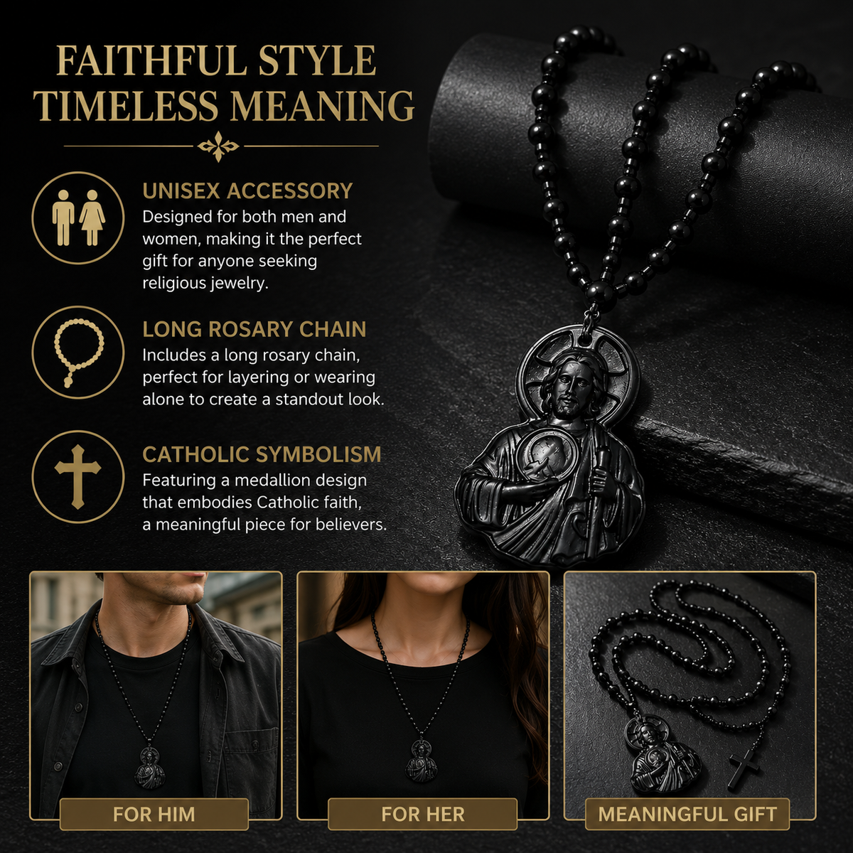 Natural Obsidian Jesus Sacred Heart Pendant Necklace