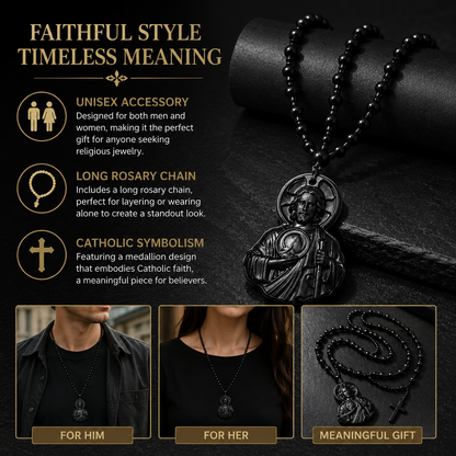 Natural Obsidian Jesus Sacred Heart Pendant Necklace
