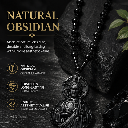 Natural Obsidian Jesus Sacred Heart Pendant Necklace