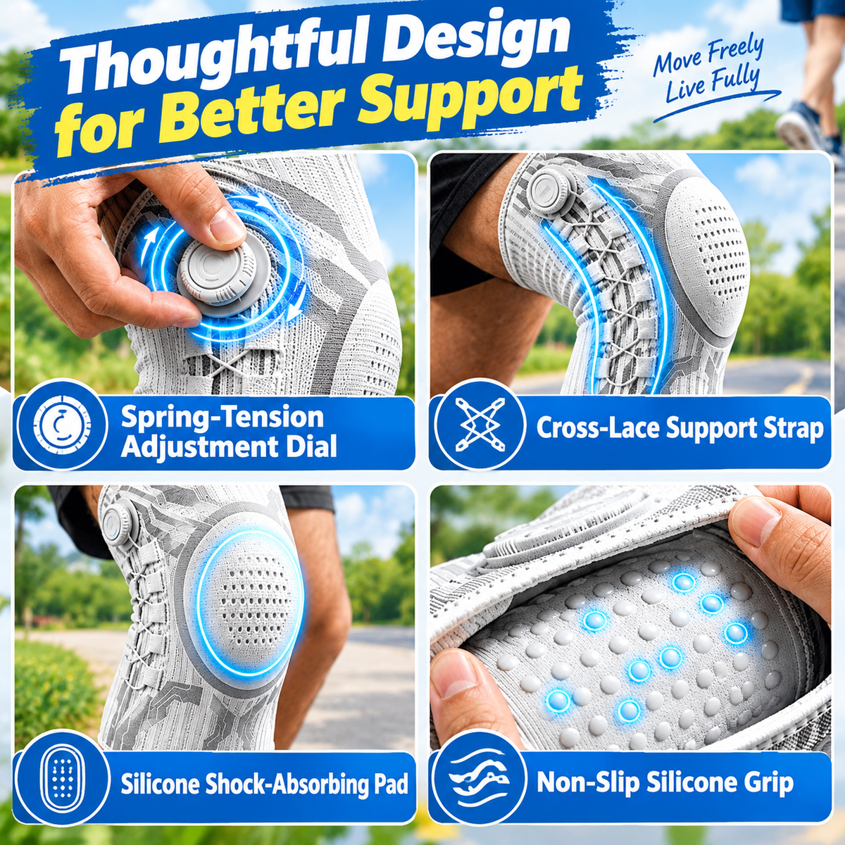 Adjustable Compression Knee Support – Knob Design + Patella