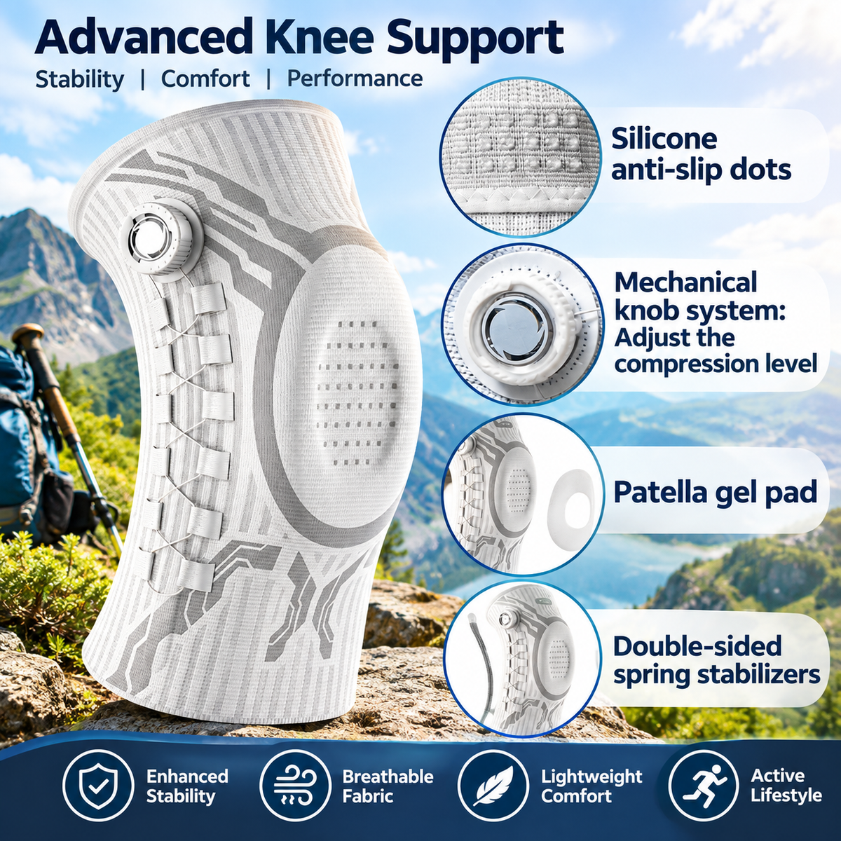 Adjustable Compression Knee Support – Knob Design + Patella