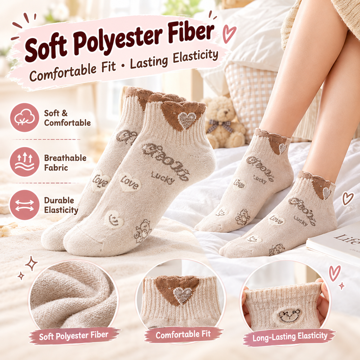 10-Pair Pack Women's Cute, Soft, and Comfortable Mid-Calf Socks