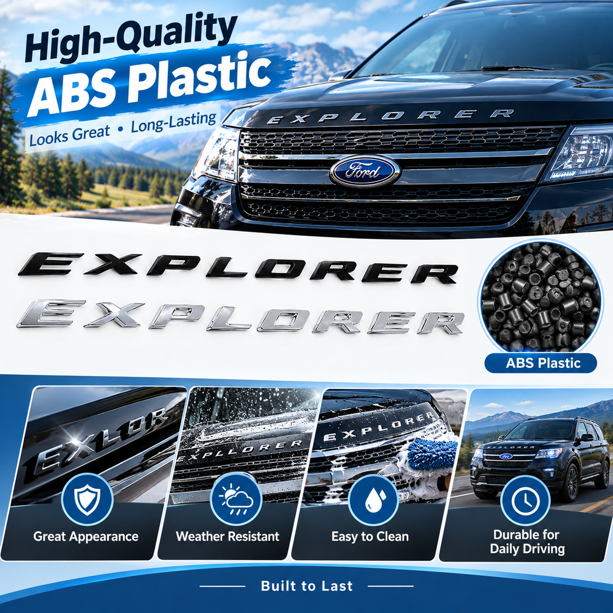 Front Hood Raised Explorer Letters Fit for 2011-2026 Explorer Model Emblem Decal Badge