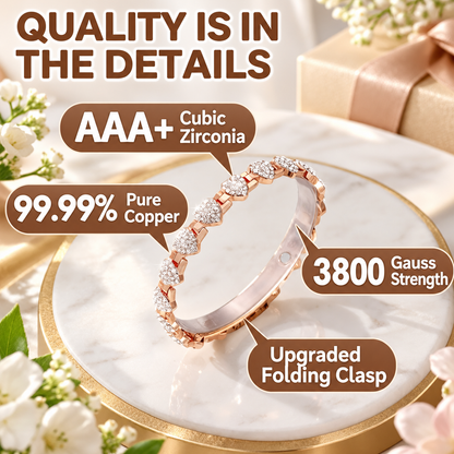 Women's Rose Gold-Tone Heart Link Bracelet with Crystal Accents