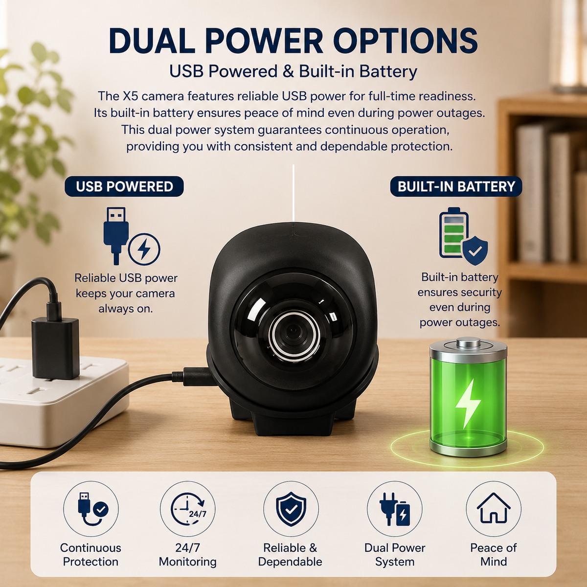 X5 Wireless Home Security Camera - 720P HD Wi-Fi Dual-Use Monitor