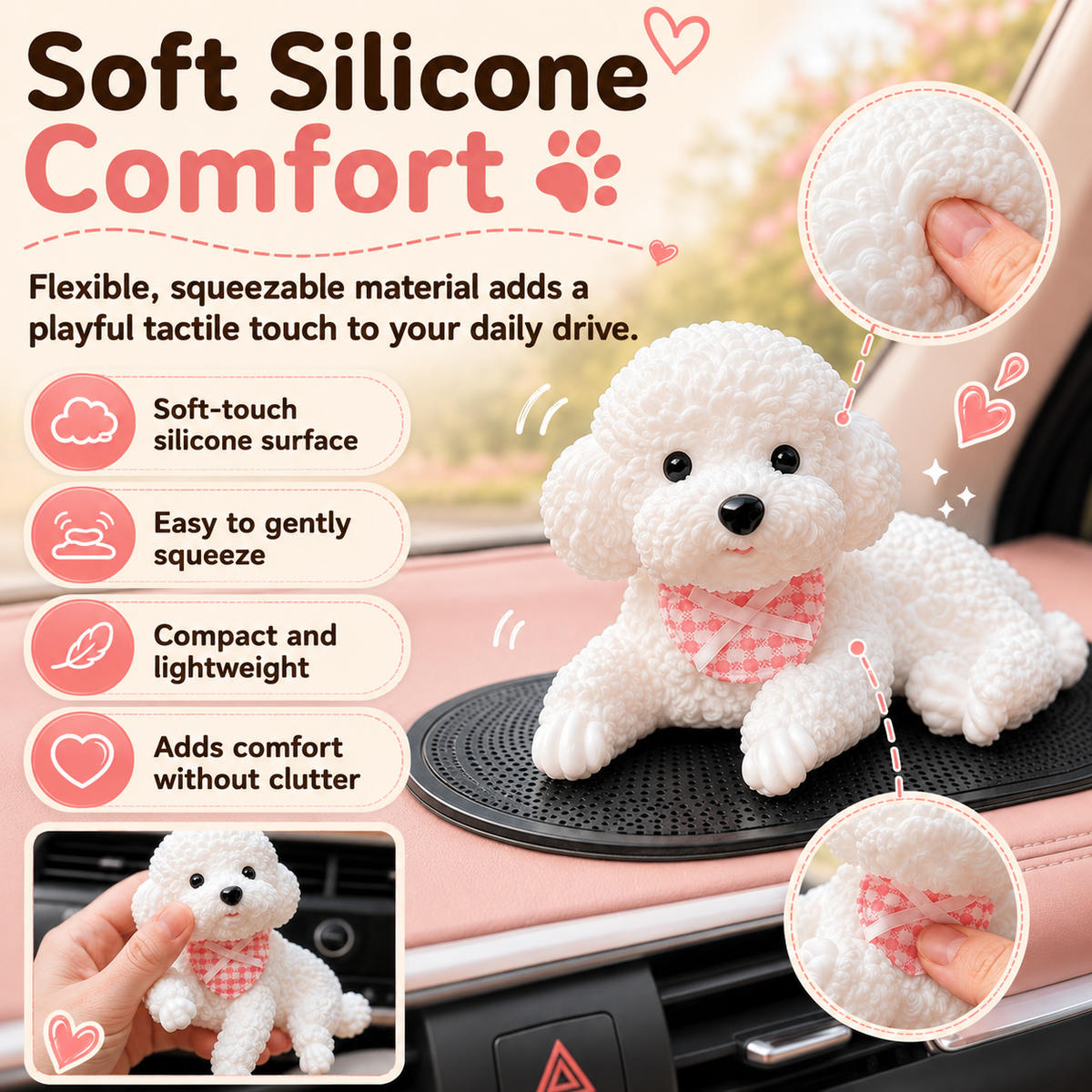 Cute Silicone Puppy Car Dashboard Ornament