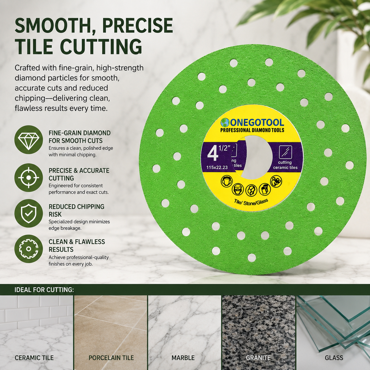3PCS 4-1/2 Inch Diamond Saw Blade for Tile Cutting
