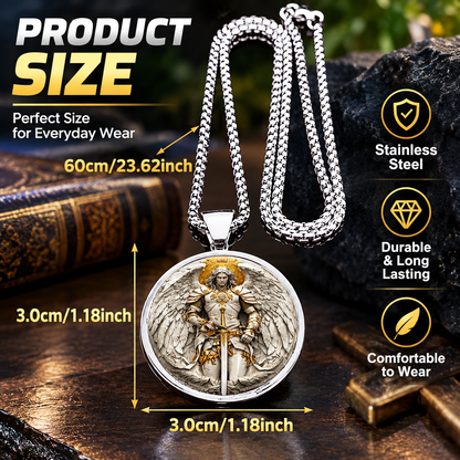 Men’s Stainless‑Steel Circle Angel Warrior Pendant Necklace
