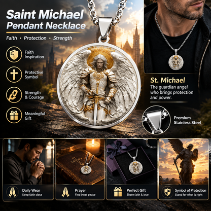 Men’s Stainless‑Steel Circle Angel Warrior Pendant Necklace