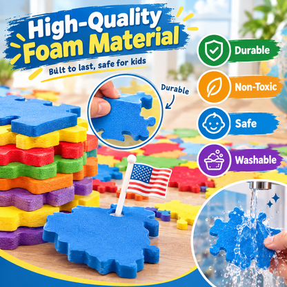 USA & World Map Puzzle with Flags, Capitals, Stickers