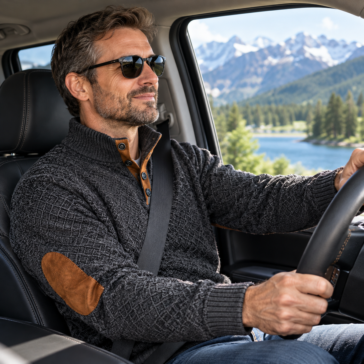 Men's Jacquard Stand-Collar Henley Shirt