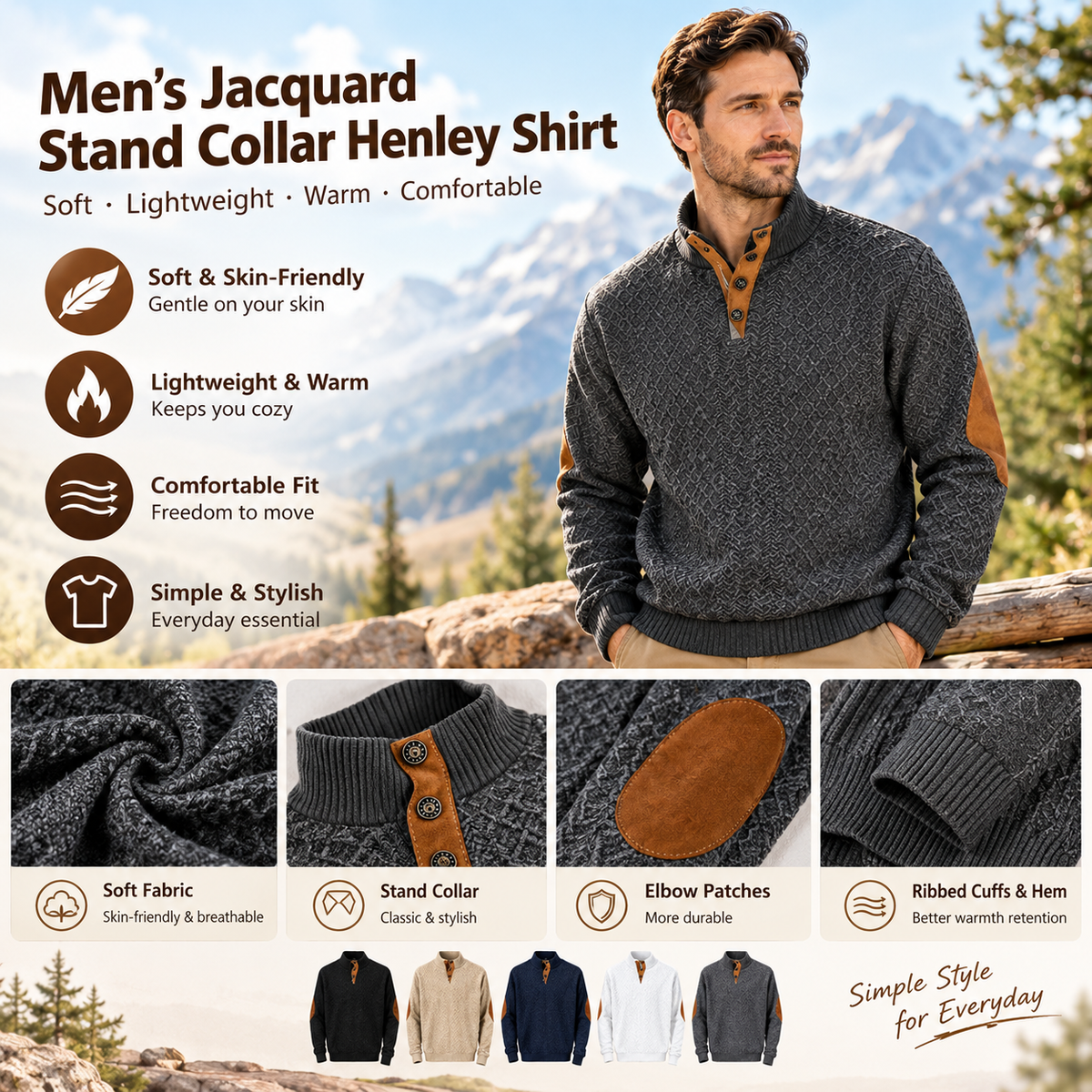 Men's Jacquard Stand-Collar Henley Shirt