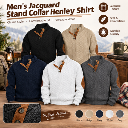 Men's Jacquard Stand-Collar Henley Shirt