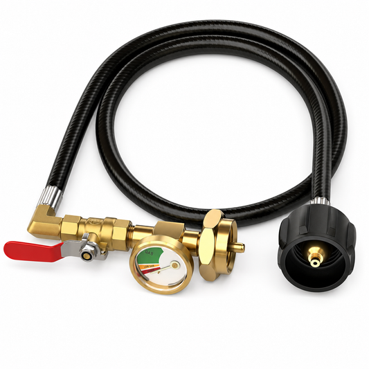 Propane Refill Adapter for 1 lb. Tanks, 3FT Hose with Pressure Gauge & Valve