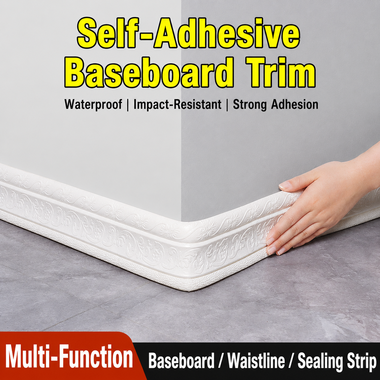 Self-adhesive 3D floral pattern skirting board trim