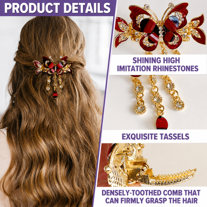 3PCS Bohemian Butterfly Tassel Hair Clips with Rhinestones