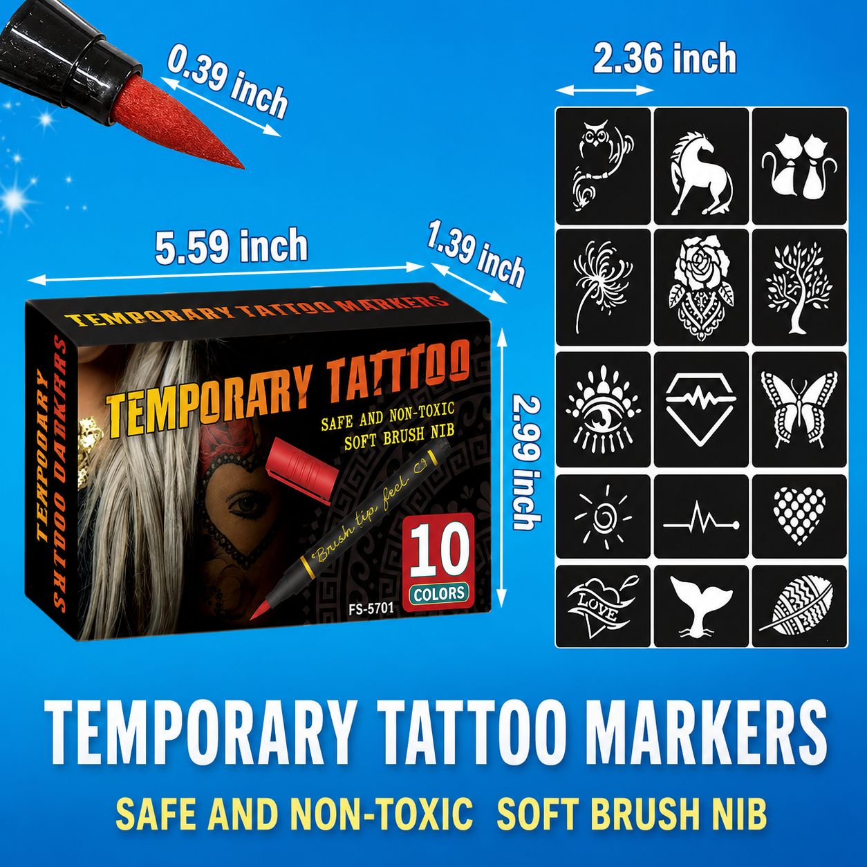 10PCS Temporary Tattoo Markers for Skin Set